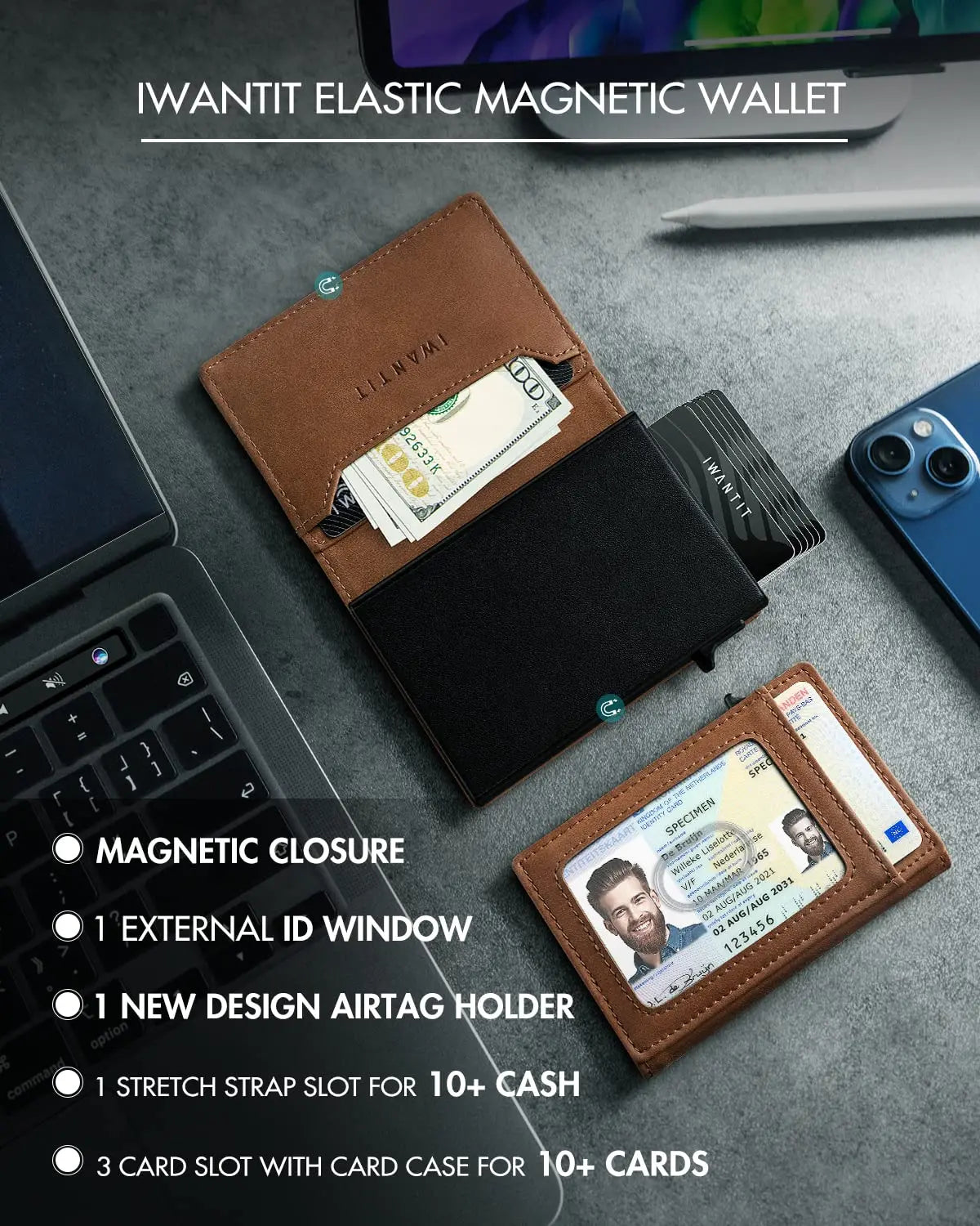 GLIMPRINT Genuine Leather Wallet with RFID-blocking & AirTag Slot