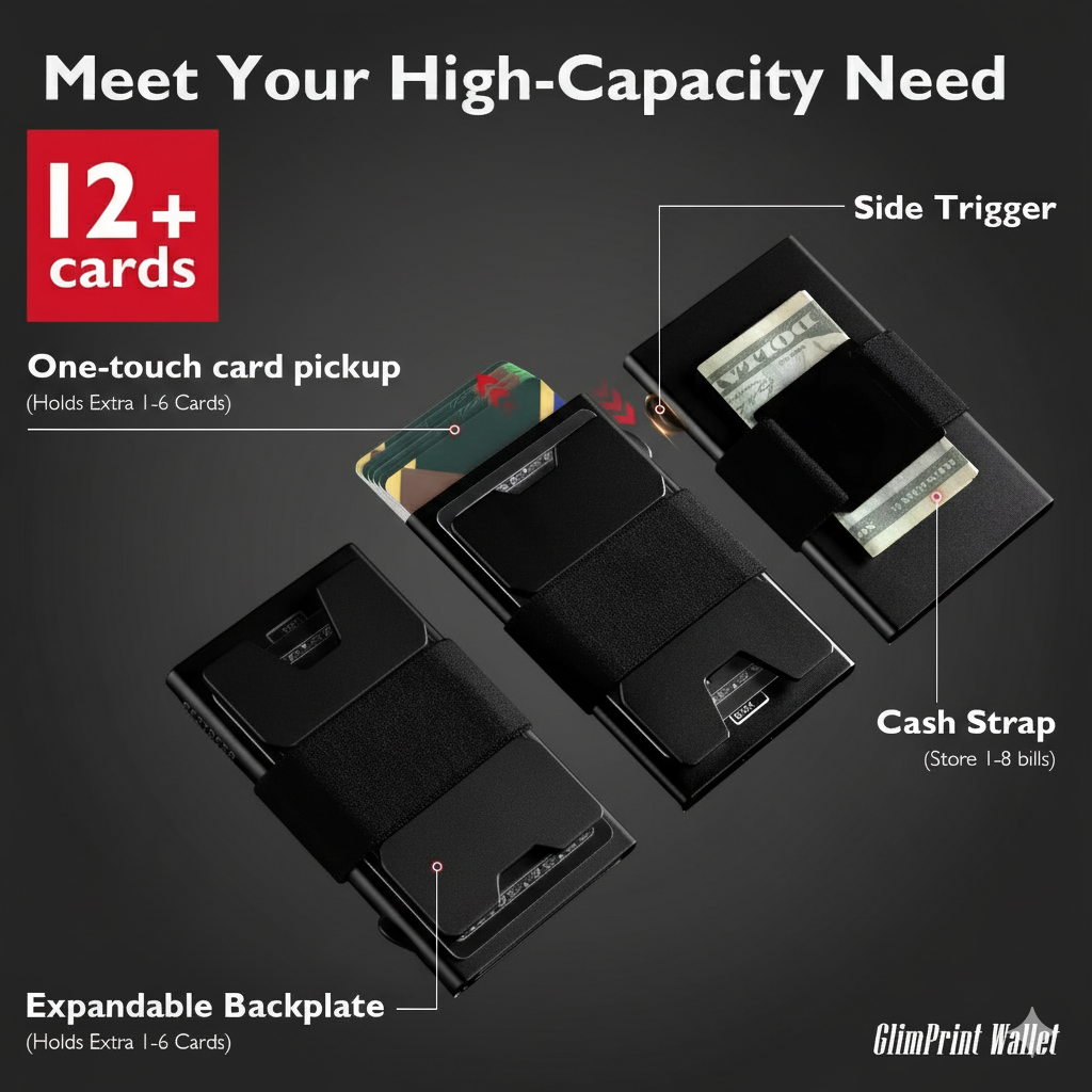 GLIMPRINT Aluminum Wallet - RFID Blocking 12+ Cards Holder